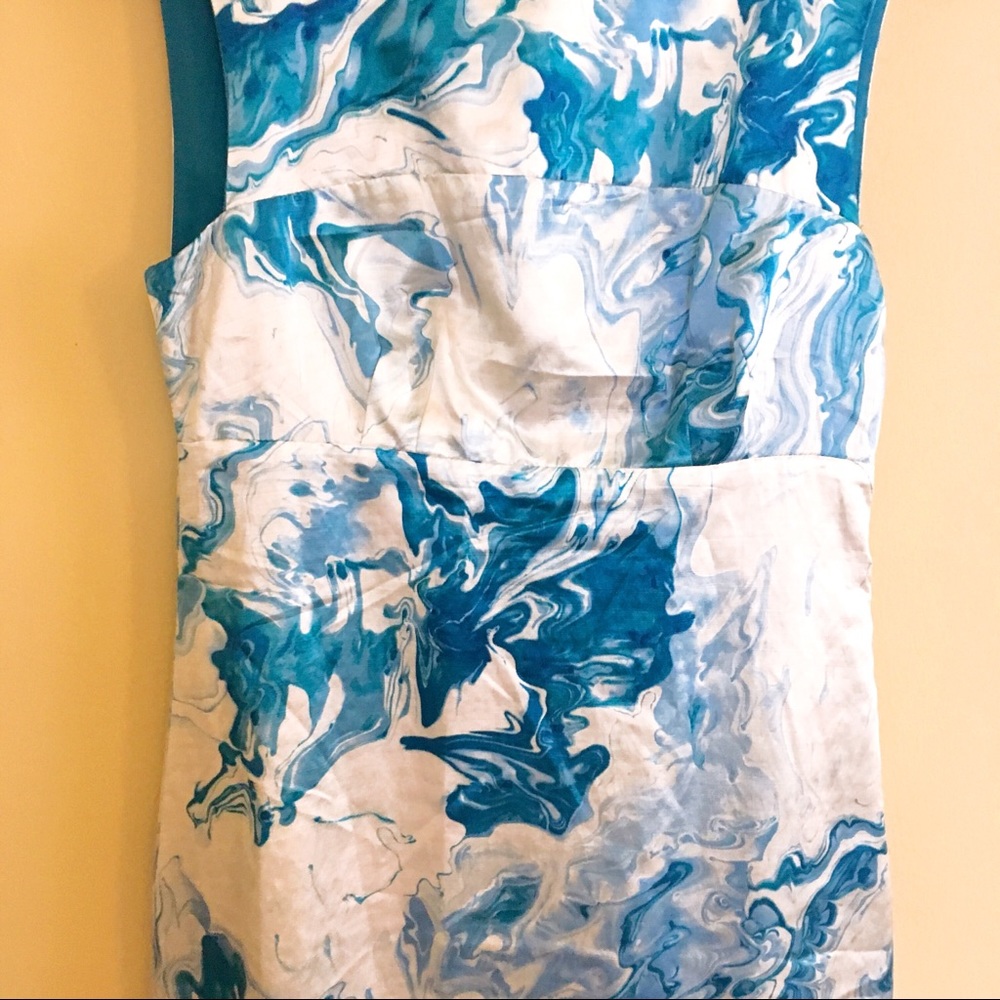 Anthro Maeve Shift Dress Watercolor Blue Marble 2 - Picture 4 of 7